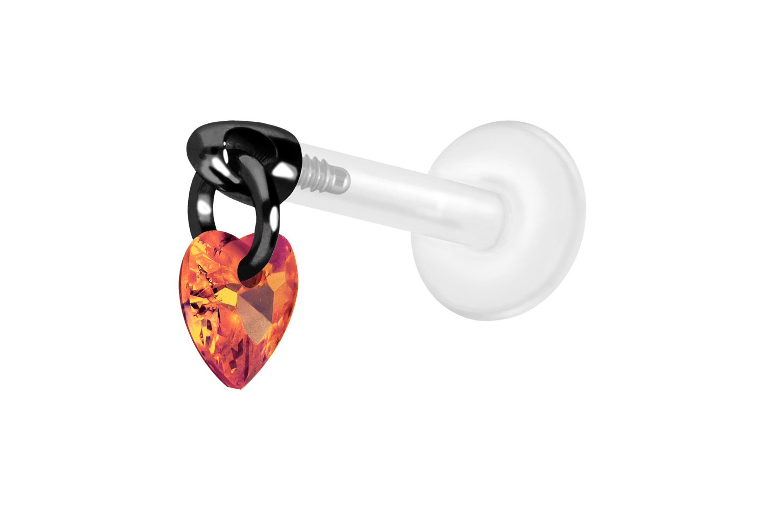 PTFE Labret Piercing mit Innengewinde + Titan-Aufsatz KRISTALLHERZ